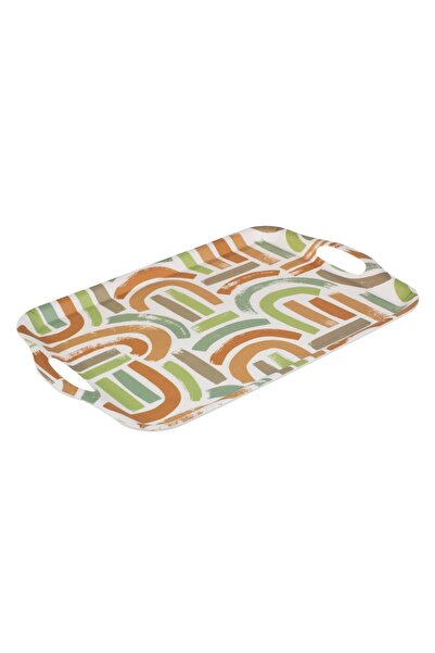 OEM Tava de Servit Bej cu Model Dungi Colorate 41x28x2cm - Tavi Plastic Drept...