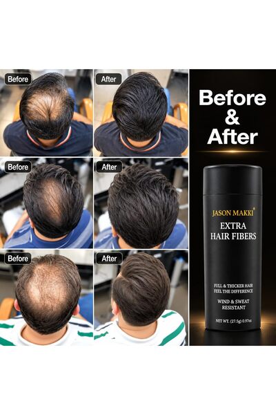 Jason Makki Extra Hair Fiber Powder 27.5g – 100% Natural Cotton Fibers – Hair Loss Concealer for Thinning Hair – Wind & Water Resistant – For Men & Women (Light Brown)