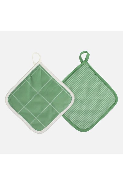 OEM Set Servet de Bucatarie Verde cu Modele Ecru 17x17cm - 2buc - Manusi Servete