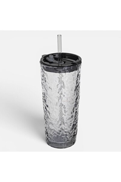 OEM Pahar din Sticla "Muse" Smoky cu Pai 520ml - Pahare, Bucatarie