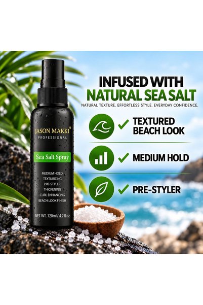 Jason Makki Sea Salt Spray for Hair 120ml, Texturizing Hair Spray for Beach Waves, Volume & Definition, Medium Hold Matte Finish, Pre-Styler for Men & Women
