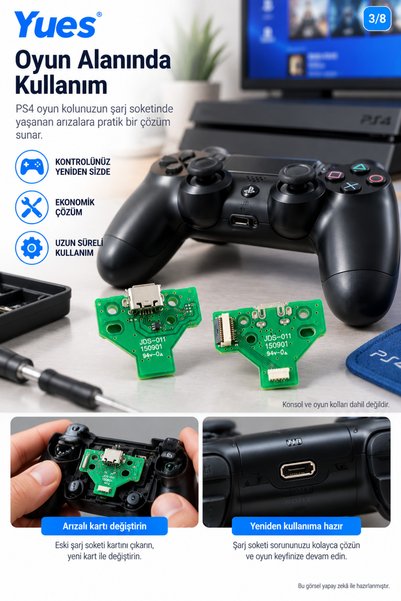 YUES PS4 DualShock 4 Uyumlu JDS-010/011/020 Micro USB Şarj Soketi Kartı 2 Adet Yedek Parça
