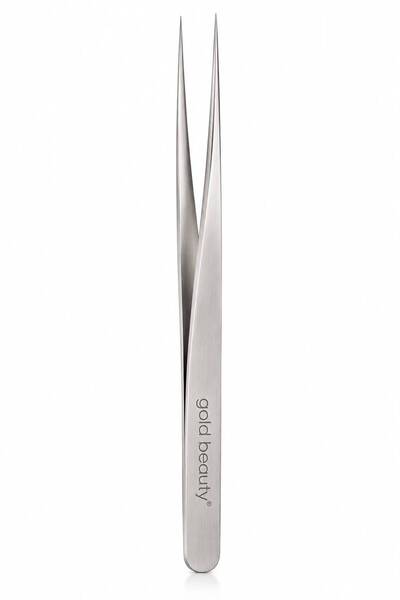 Gold Beauty Professional Flat Tip Eyelash Tweezers - Fine Pointed Tip Stainle...