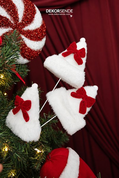 Dekorsende Christmas Ornament Pique Branch Hat 3-Piece White Red 85 cm