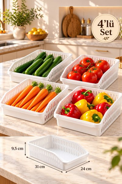 Porsima 09 1076 Orgamix 4'lü Buzdolabı İçi Düzenleyici Organizer Sepet Seti B...