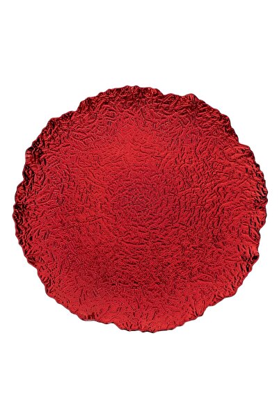 OEM Platou decorativ rotund din plastic, rosu reliefat, margini asimetrice, Ø...
