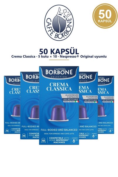 Caffè Borbone Classica 50'li Kapsül Kahve – Nespresso Uyumlu, Aylık Stok Avantajı