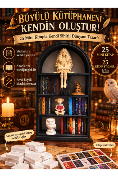 Printech3d Dekoratif Minyatür Kitaplık Seti 25 Mini Kitap ve Figürlü Masaüstü...