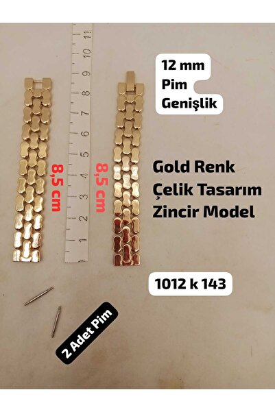 Brality 12 mm Uyumlu Kol Saati Kordonu , GOLD Renk Zincir Model , Çelik Tasar...