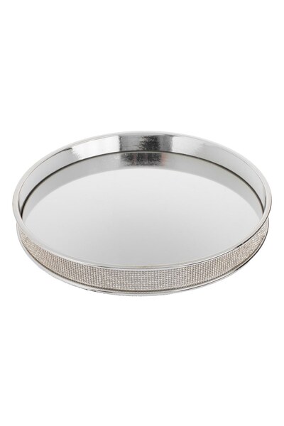 OEM Tava Decorativa Metalica cu Strass Argintiu 25x3cm - Suporturi Lumanari T...