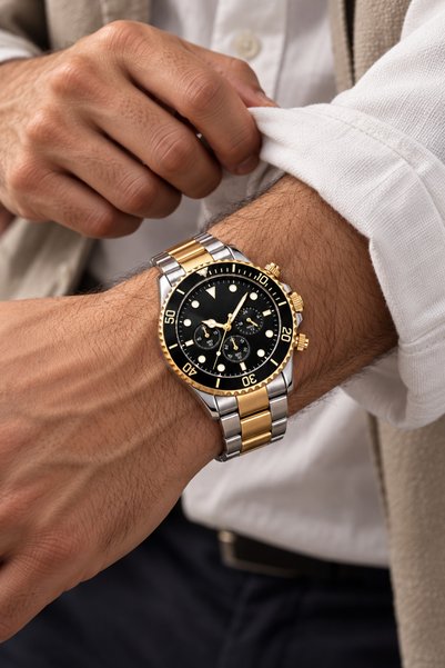 Güncel Vitrin Gold Silver Steel Case Men's Wristwatch - a Stylish Gift for Your Loved One with a Box