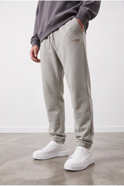 aziso Men's Painting Gray Sweatpants 3 Thread Ribbed Fabric