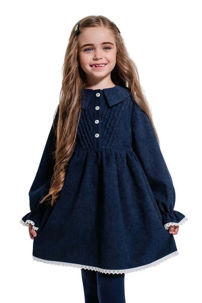 SUZIE LINEA – Rochie din catifea reiat cu guler Sailor și detalii din dantelă...
