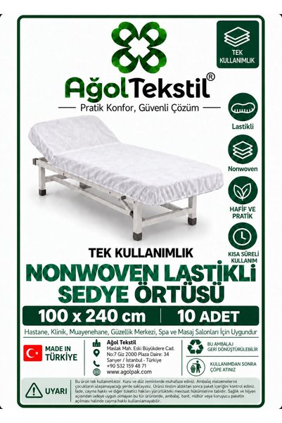 ağol tekstil Tek Kullanımlık Büyük Boy Lastikli Sedye Örtüsü 100x240 cm – 10 ...