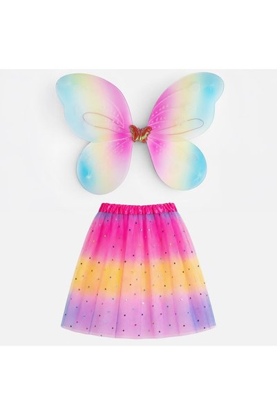 OEM Set deghizare aripi fluture rainbow cu fusta tutu elastica 30 cm pentru fete