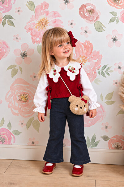 Momercy Baby Girl 4-Piece Set: Strawberry Embroidered Collar Shirt, Pants, Sw...