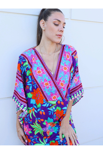 Su Koleksiyon Phuket Flower-Patterned Viscose Kaftan Dress
