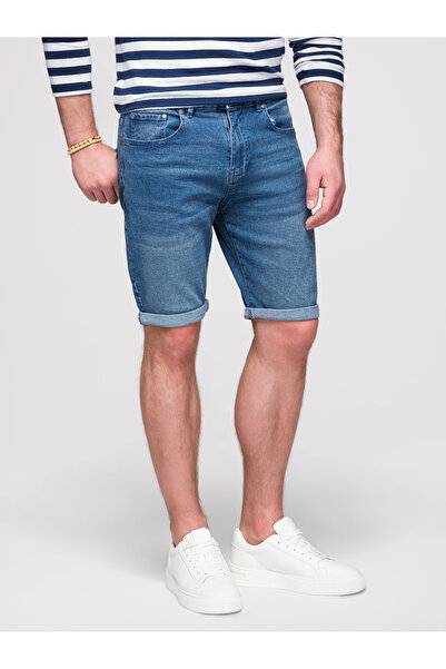 OMBRE Pantaloni scurți din denim pentru bărbați, cu tiv rulat, albaștri OM-SR...
