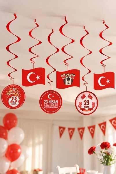 Patladı Gitti 23 April Celebration Ceiling Pendant Ornament 6-Piece Wall Orna...
