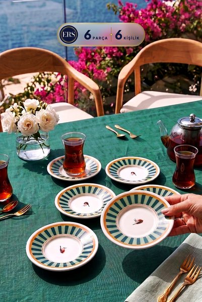 ers erbaşlar Sevda Bird Green Set of 6 Tea Saucers