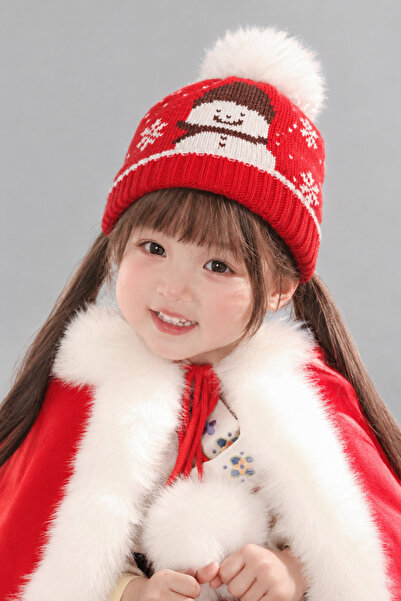 Butik Red Pompom Knitwear Winter Baby Beanie – New Year Concept Snowman Patte...