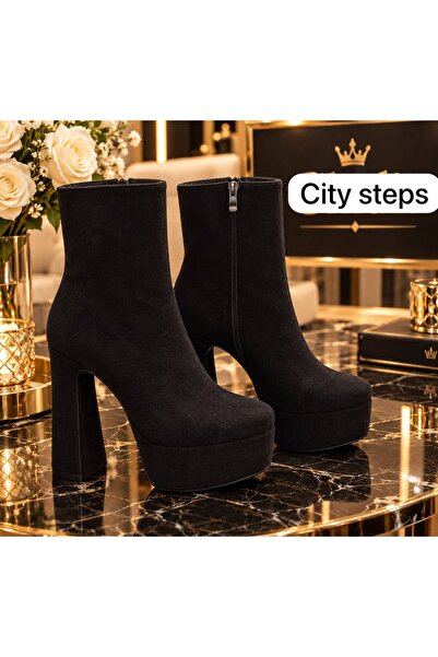 Citysteps siyah süet platform topuklu kadın bot