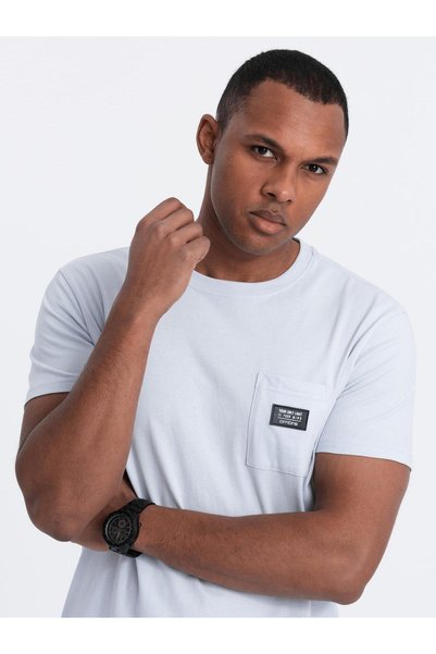 OMBRE Tricou casual bărbătesc cu buzunar aplicat, albastru OM-TSCT-0109