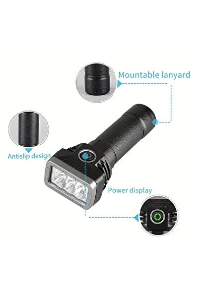 OEM Lanterna Neagra Reincarcabila cu USB & 4 Functii de Lumina 11cm