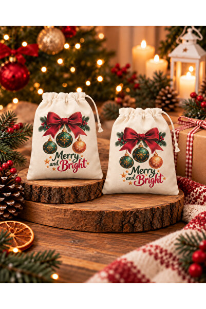 cnk craft shop New Year and Christmas Patterned Lace-Up Fabric Gift Bag 2 Pcs...