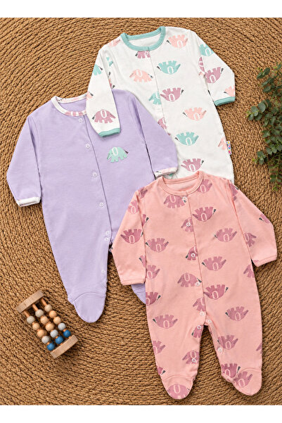 DEFNE LİNA BABY Kız Bebek Kıyafeti Pamuklu Çıtçıtlı Patikli Fil Temalı Mevsim...