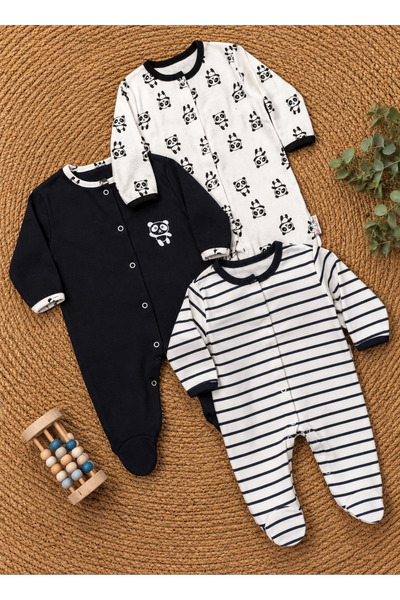 ENİA BABY Panda Jumpsuit Set-3 Pieces Unisex Patterned Baby Jumpsuit