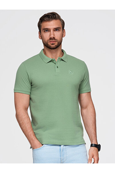 OMBRE Tricou polo bărbătesc BASIC, din tricot pique, culoare uni, verde OM-PO...