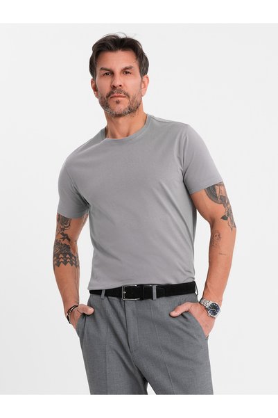OMBRE Tricou bărbătesc cu guler rotund, croială normală, tricot din bumbac, g...