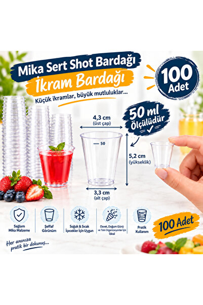 maycup Mika Sert Shot Bardağı Lohusa Şerbet İkram Bardağı Kahve Yanı 50cc 100...