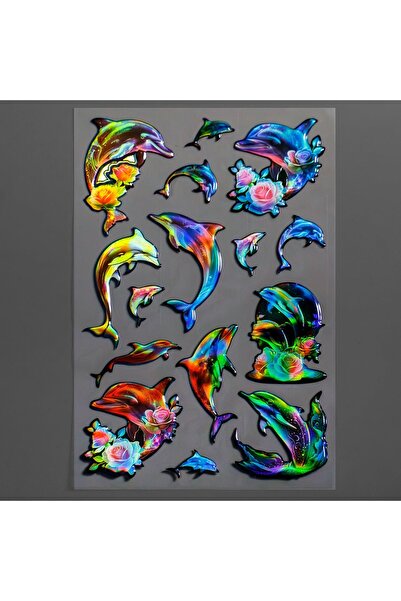 OEM Autocolante Puffy cu Model Delfini Holografici - 15buc - Animale-Pesti, P...