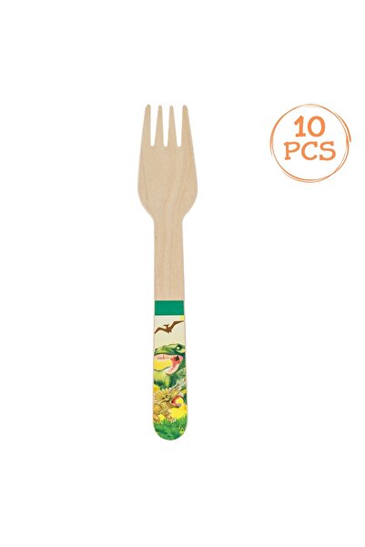 OEM Furculite de Petrecere din Lemn cu Model Dinozaur 16cm - 10buc