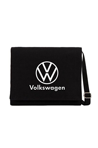 CrowsGate Geantă Messenger din pânză neagră cu text cu logo-ul Volkswagen