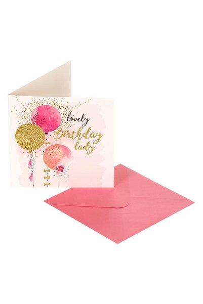 OEM Felicitare Zi de Nastere Baloane Glitter Aurii "Lovely Birthday" 15x15cm ...