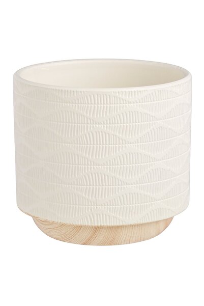 OEM Masca Ghiveci Ceramica Ecru cu Model Reliefat Ø12x12cm - 0.8L