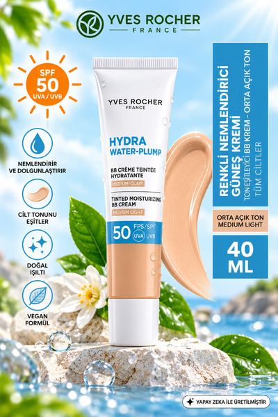 Yves Rocher SPF50 BB Krem Orta Açık Ton Renkli Nemlendirici Güneş Kremi Ton E...