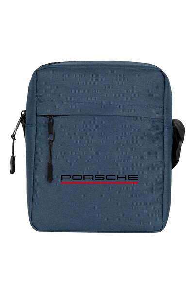CrowsGate Geantă de umăr Porshe Text Red Culoare bleumarin