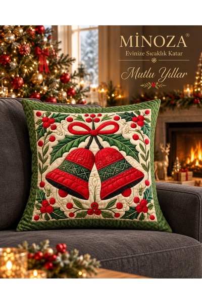 MİNOZA Digital Printed Holiday Bell Motif Decorative Throw Pillow Cover with ...