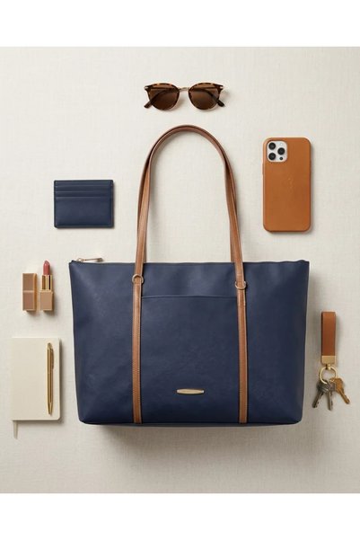 CELESTIAL COLLECTION Lacivert Kemer Detaylı Ön Cepli Shopper Kumaş El ve Omuz...