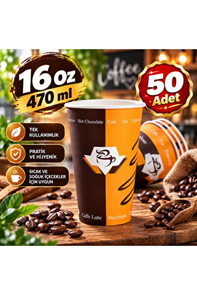 maycup 16 Oz Karton Bardak 50 Adet Karışık Desen