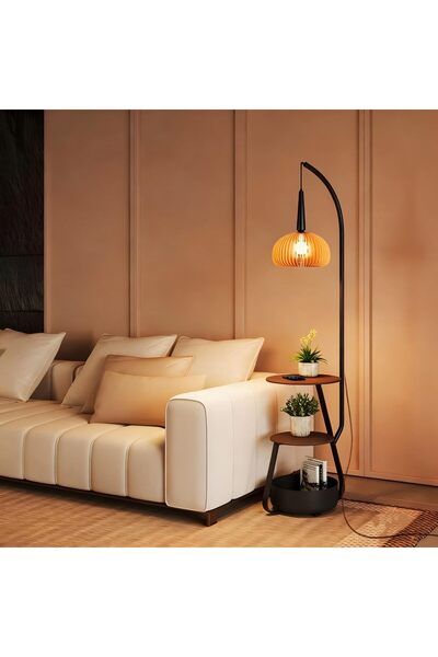 Generic Black/Wooden Versatile Side Floor Lamp with End Tables and Bottom She...