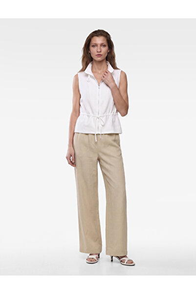 Koton Zippered, Tie-Waist Detailed, Sleeveless, High-Neck Linen Vest
