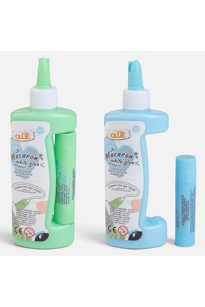 OEM Adeziv alb lichid cu stick bonus, sticla colorata albastra sau verde, 143 ml