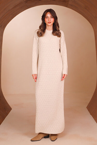 Balenbi Women's vertical geometric embossed knit maxi dress 8508 ecru