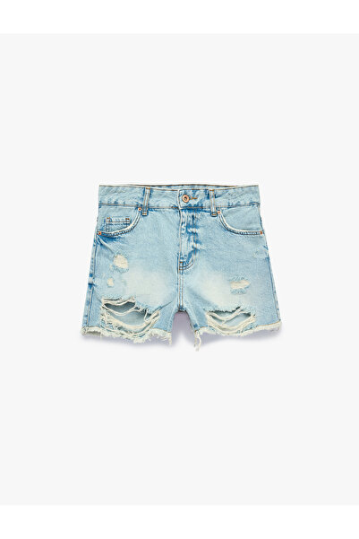 Koton Yıpratma Detaylı Pamuklu Rahat Kalıp Mini Denim Şort