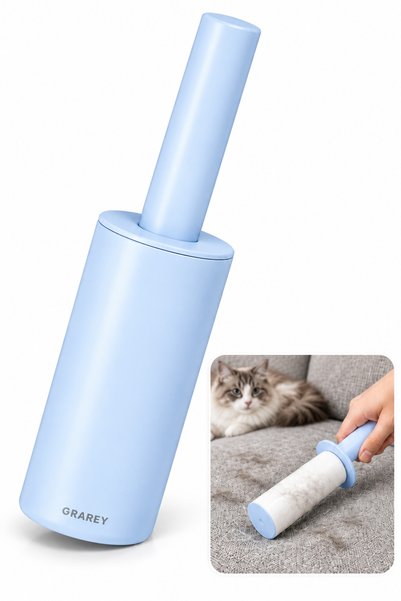 Grarey Retractable Lint Roller with 4 Refill Rolls, 300 Sheets Total, Pet Hair Remover for Clothes & Fabric Sofas, Blue